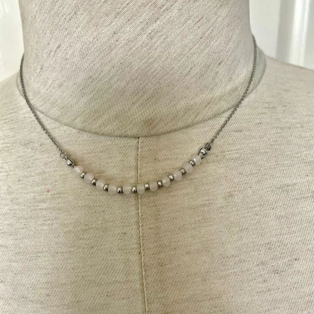 Dainty silver tone small beaded necklace